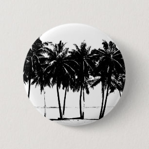 Black White Palm Trees Silhouette Button