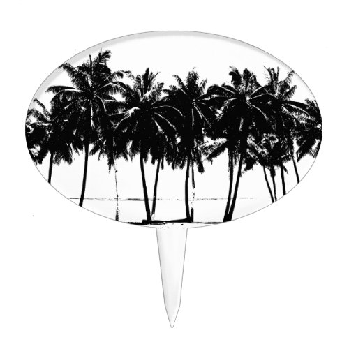 Black White Palm Trees Silhouette Cake Topper