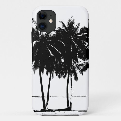 Black White Palm Trees Silhouette iPhone 11 Case