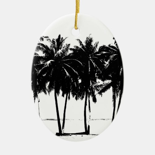 Black White Palm Trees Silhouette Ceramic Ornament