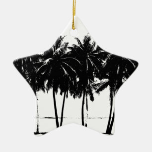 Black White Palm Trees Silhouette Ceramic Ornament