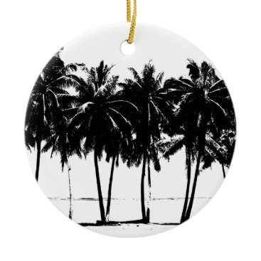 Black White Palm Trees Silhouette Ceramic Ornament