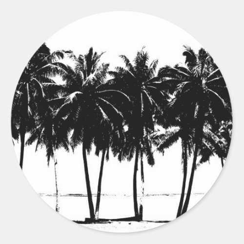 Black White Palm Trees Silhouette Classic Round Sticker