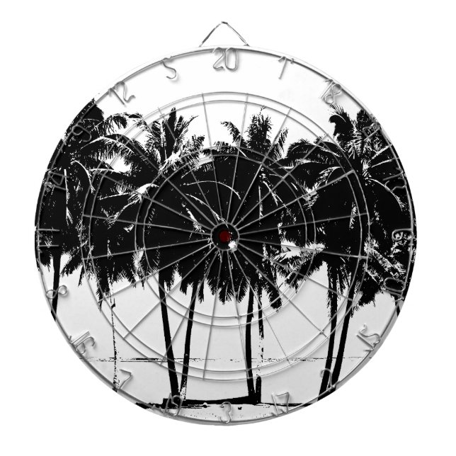 Black White Palm Trees Silhouette Dart Board (Front)