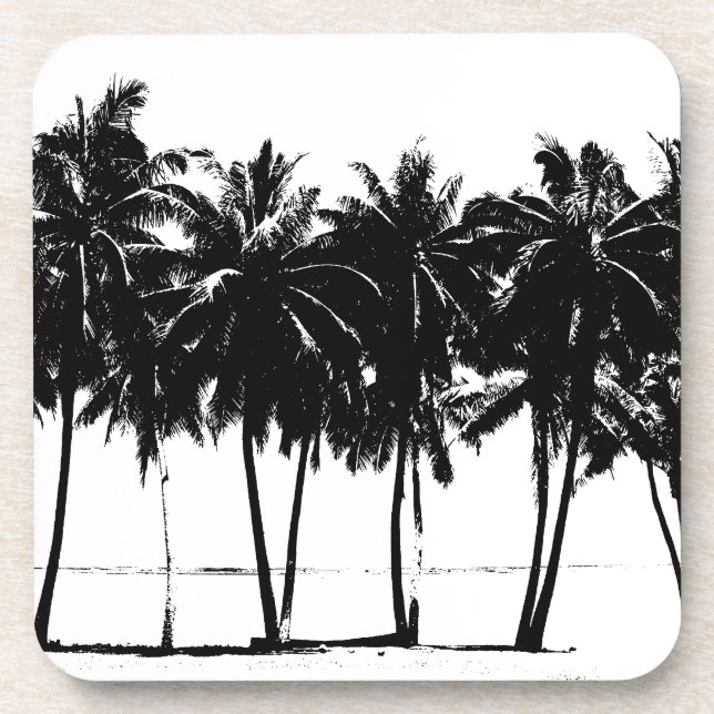 Black White Palm Trees Silhouette Drink Coaster (Front)