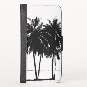 Black White Palm Trees Silhouette iPhone X Wallet Case
