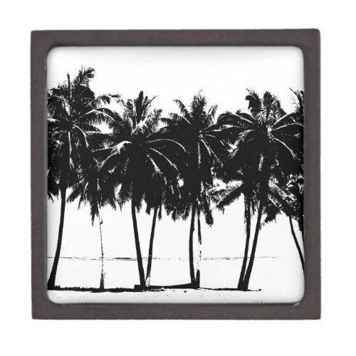 Black White Palm Trees Silhouette Jewelry Box