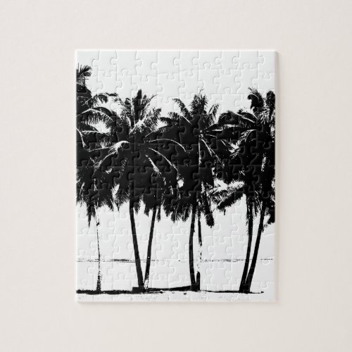 Black White Palm Trees Silhouette Jigsaw Puzzle