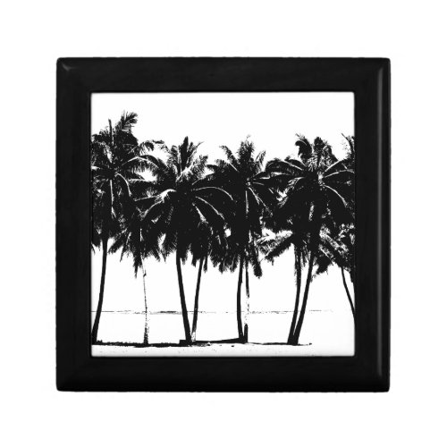 Black White Palm Trees Silhouette Keepsake Box