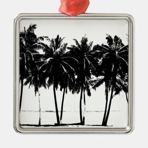 Black White Palm Trees Silhouette Metal Ornament