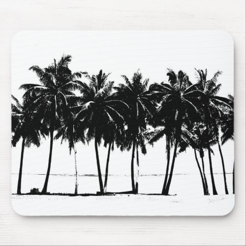 Black White Palm Trees Silhouette Mouse Pad