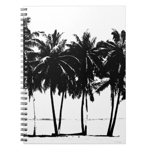 Black White Palm Trees Silhouette Notebook