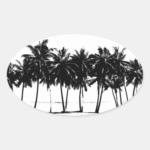 Black White Palm Trees Silhouette Oval Sticker