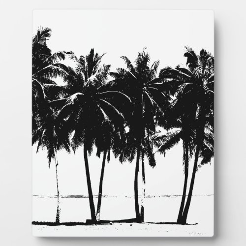 Black White Palm Trees Silhouette Plaque