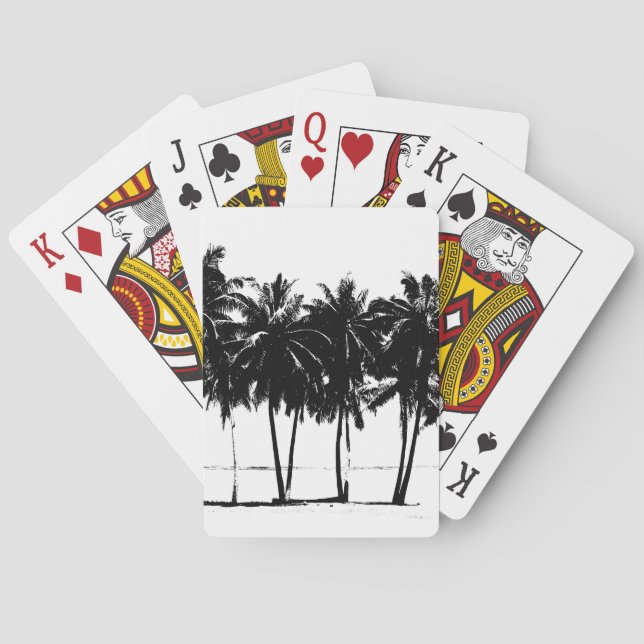 Black White Palm Trees Silhouette Poker Cards (Back)