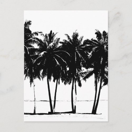 Black White Palm Trees Silhouette Postcard