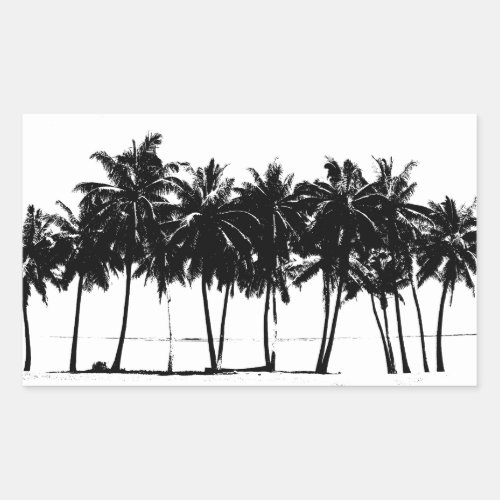 Black White Palm Trees Silhouette Rectangular Sticker