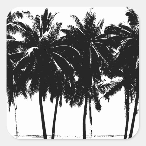 Black White Palm Trees Silhouette Square Sticker