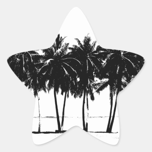 Black White Palm Trees Silhouette Star Sticker
