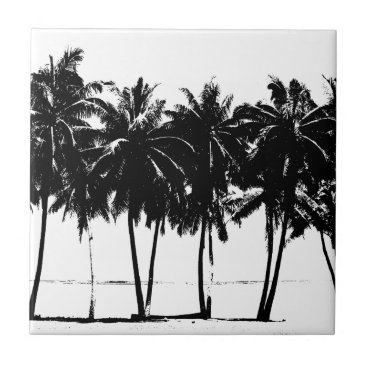 Black White Palm Trees Silhouette Tile