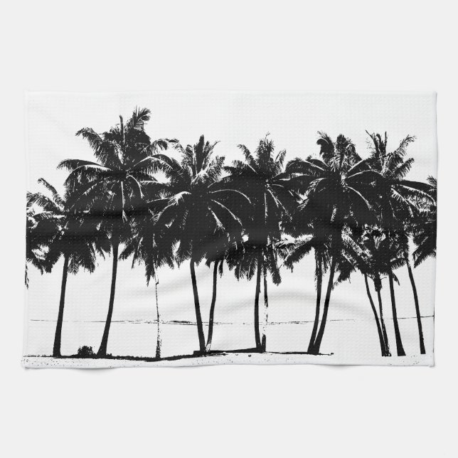 Black White Palm Trees Silhouette Towel (Horizontal)