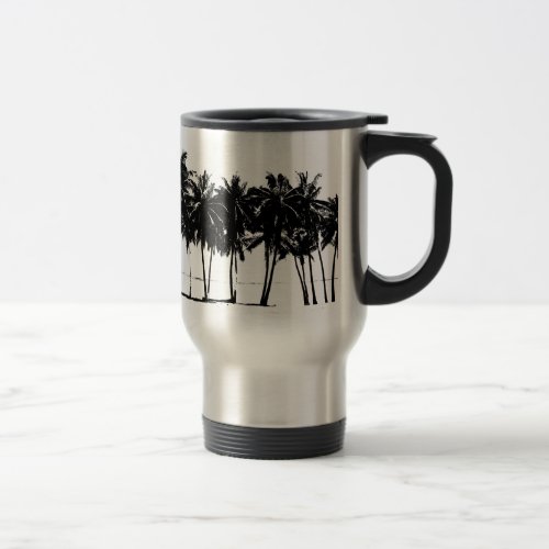 Black White Palm Trees Silhouette Travel Mug