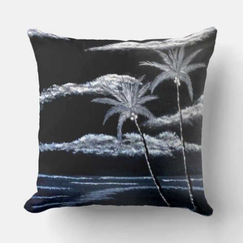 Black  White Palm Trees Throw Pillow