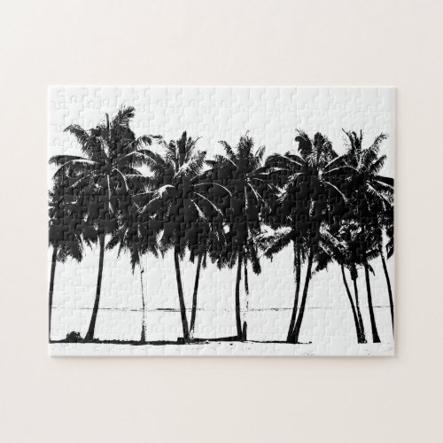 Black White Palm Trees Travel Art Jigsaw Puzzle