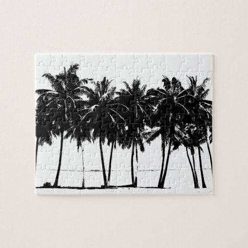 Black White Palm Trees Travel Art Jigsaw Puzzle