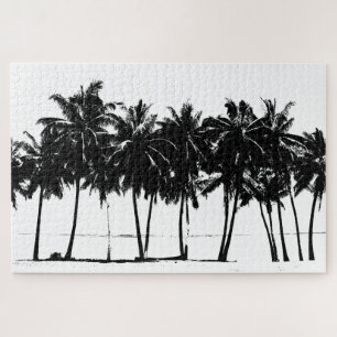 Black White Palm Trees Travel Art Jigsaw Puzzle