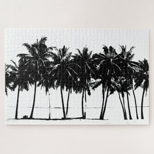 Black White Palm Trees Travel Art Jigsaw Puzzle