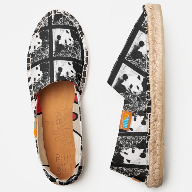 black white panda bears pop art tribal liner espadrilles (Side)
