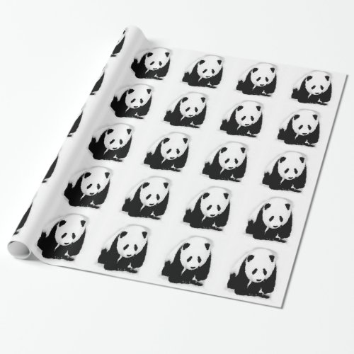 Black  White Panda Christmas Wrapping Paper