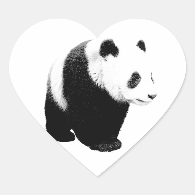 Black & White Panda Heart Sticker (Front)