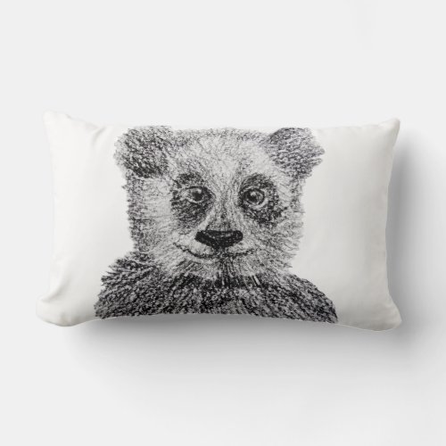 Black White Panda Lumbar Pillow 33 cm x 53 cm