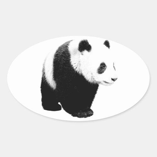 Black  White Panda Oval Sticker