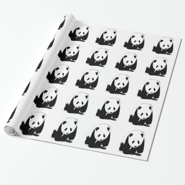 Black & White Panda Wrapping Paper (Unrolled)