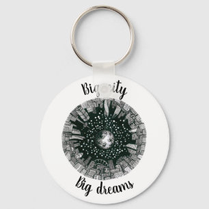 Black & white panorama city under the Moon Keychain