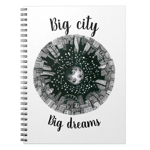 Black  white panorama city under the Moon  Notebook