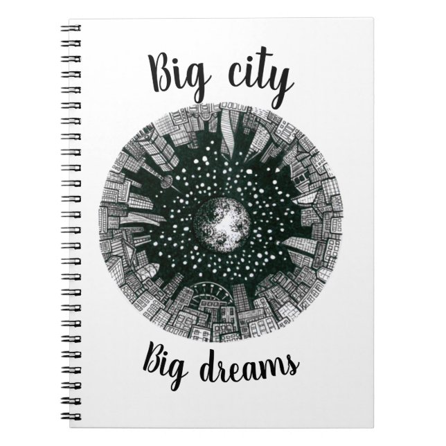 Black & white panorama city under the Moon  Notebook (Front)