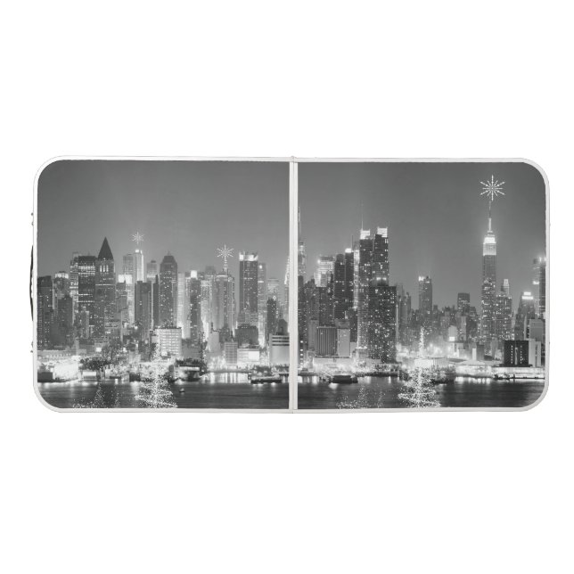 Black & White Panoramic New-York Night Skyline Beer Pong Table (Top)