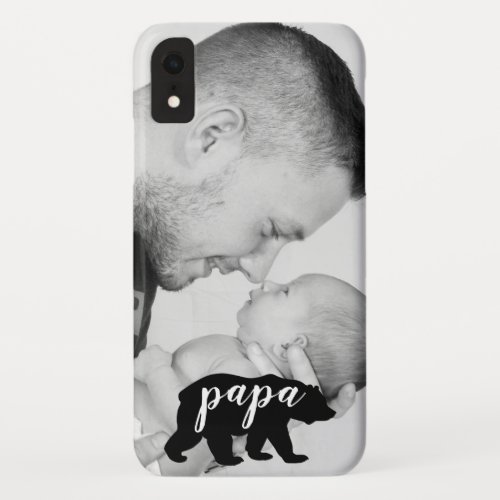 Black  White Papa Bear Father and Child Photo iPhone XR Case