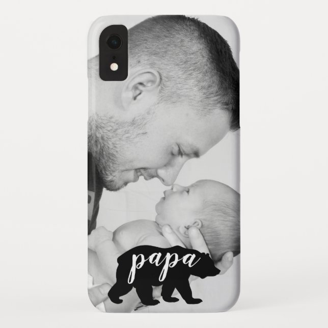 Black & White Papa Bear Father and Child Photo Case-Mate iPhone Case (Back)