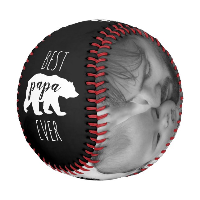 Black & White Papa Bear Father's Day Custom Photo Baseball (Angled)