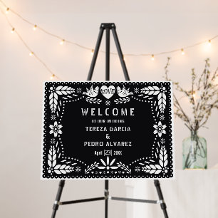 Black, white papel Picado fiesta wedding welcome Foam Board