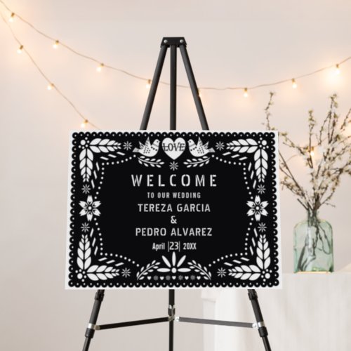 Black white papel Picado fiesta wedding welcome Foam Board