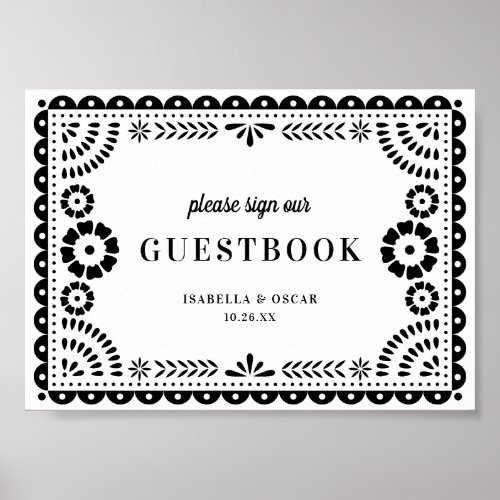 Black & White Papel Picado Wedding Guestbook Sign