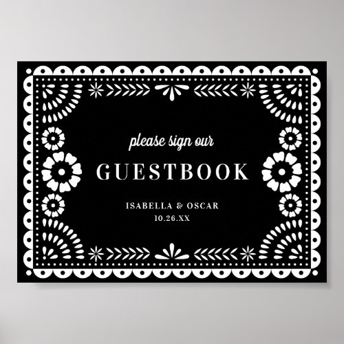 Black & White Papel Picado Wedding Guestbook Sign