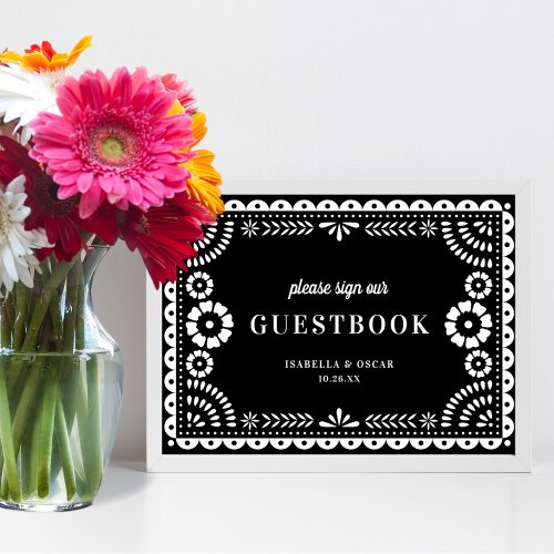 Black  White Papel Picado Wedding Guestbook Sign