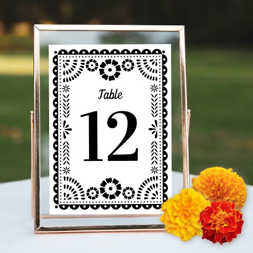 Black  White Papel Picado Wedding Table Number